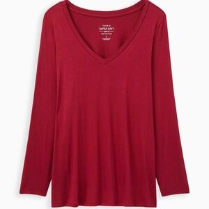 Torrid | Super Soft Knit V-Neck Deep Red Long Sleeve Top ✨ Plus Size 1 NWT 🖤